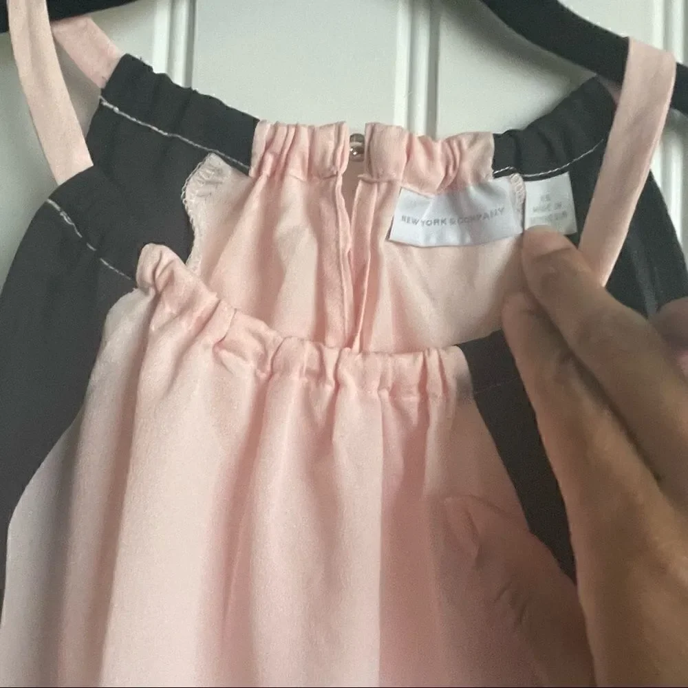 2/$22 New York & Company Pink & Black Tank Top w/Drawstring Tie; SZ XS; BNWT